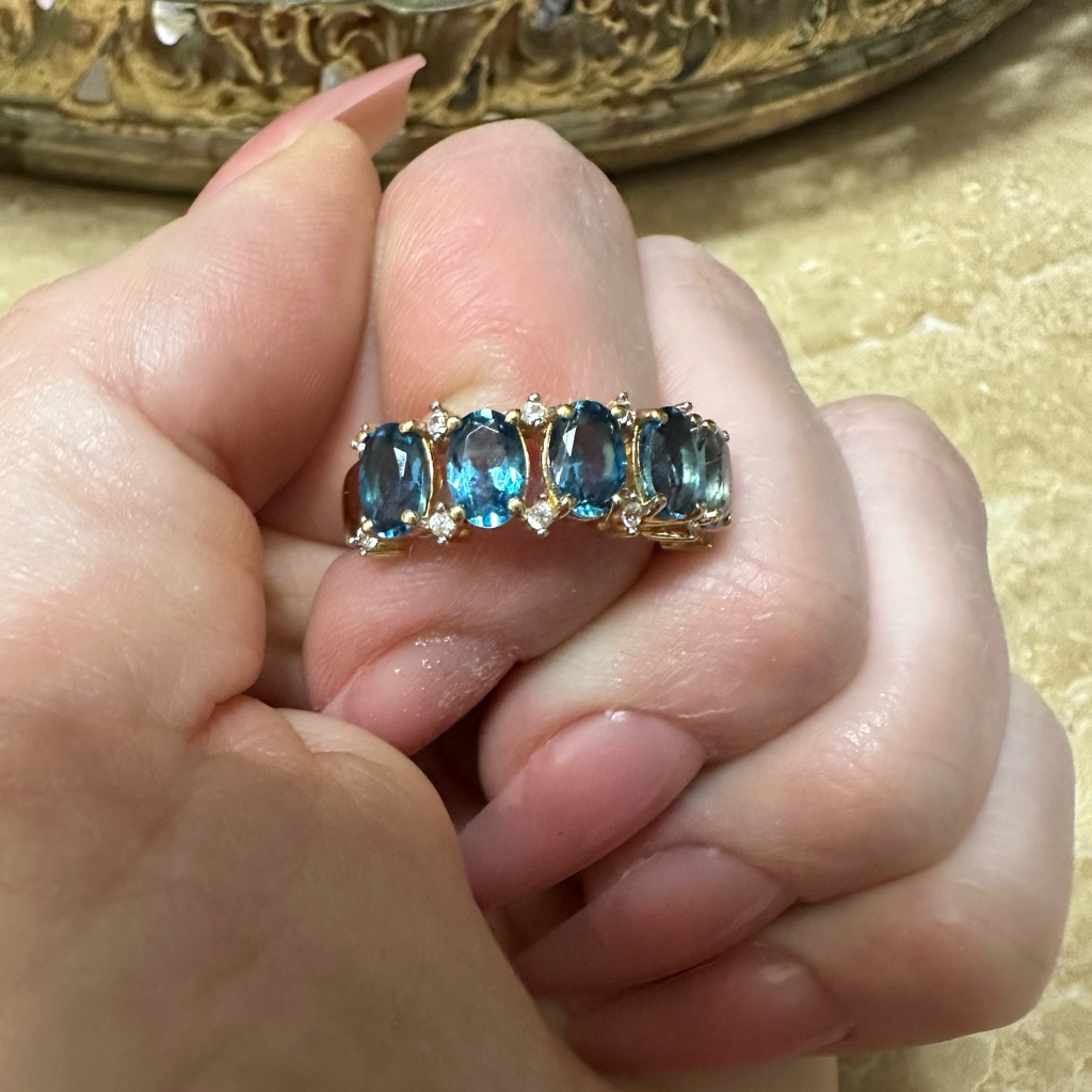 London Blue Topaz And White Zircon 18k Gold Over Sterling Silver Ring